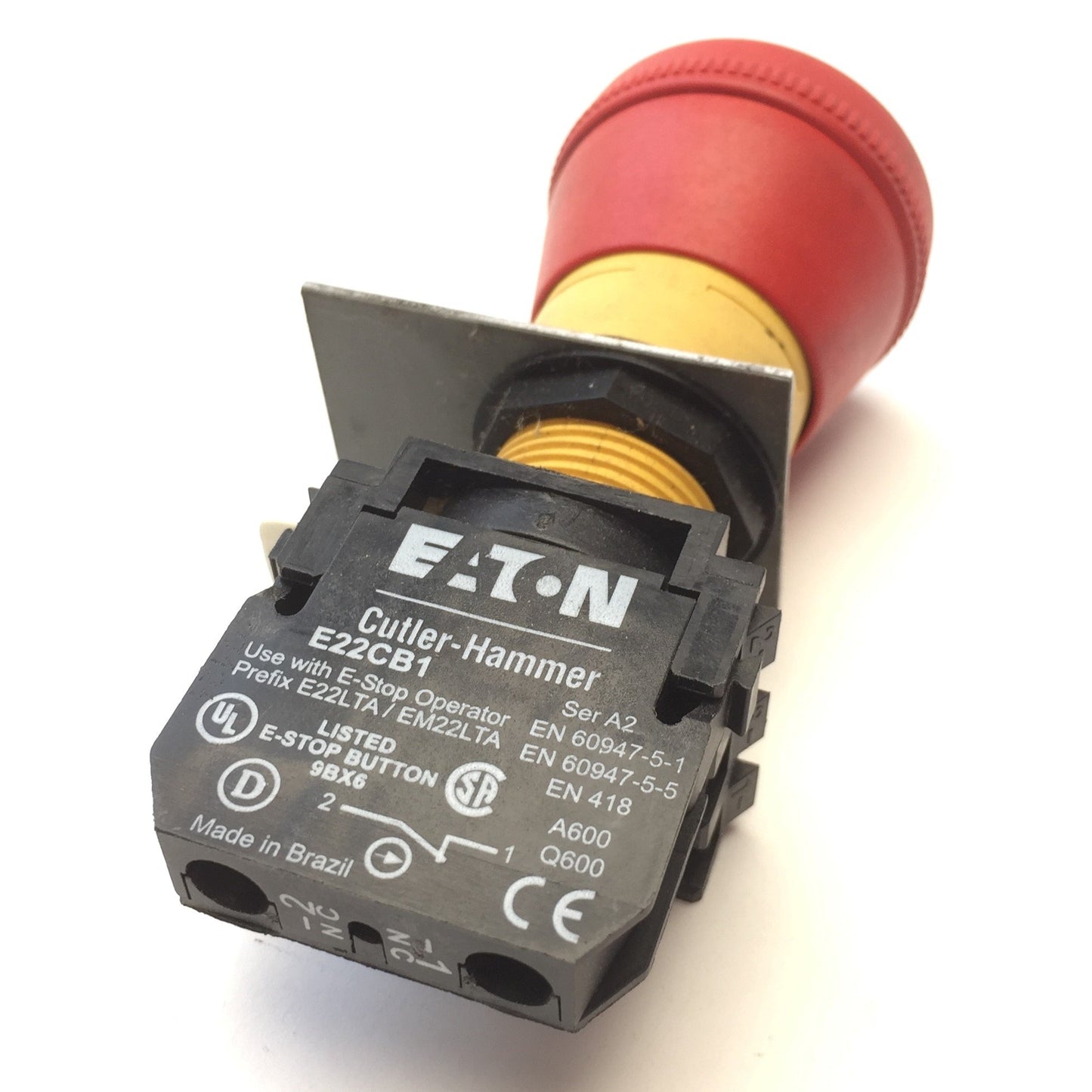Used Eaton Cutler Hammer Emergency Stop Twist Release Pushbutton E22CB1 Contact 1NC