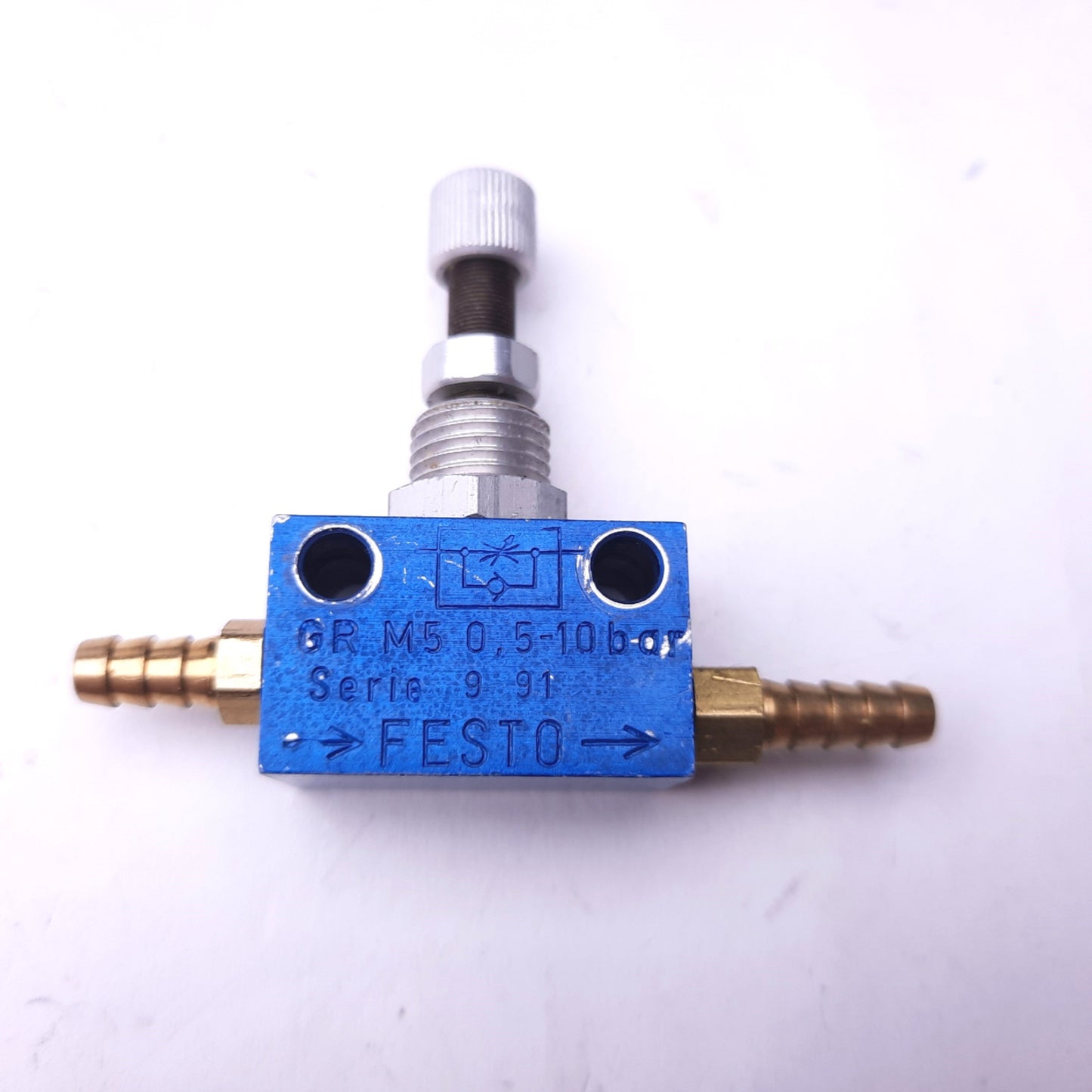 Used Lot of 2 Festo GR-M5 Control Valve, w/Barb Fittings, One-Way, 0.5-10bar