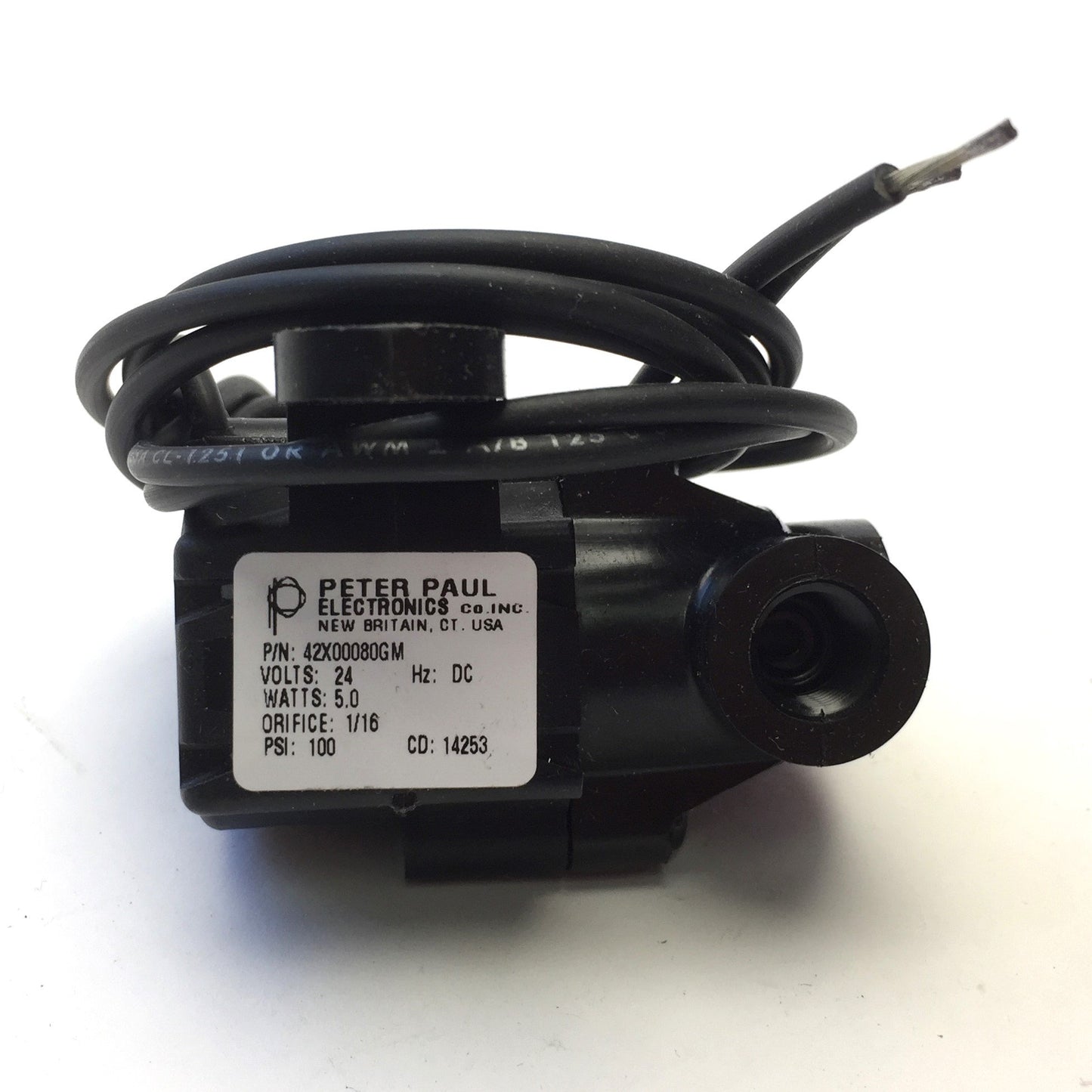 New – Open box Peter Paul 42X00080GM Solenoid Valve 24VDC 5W, Orifice 1/16", PSI 100, 1/8" Port