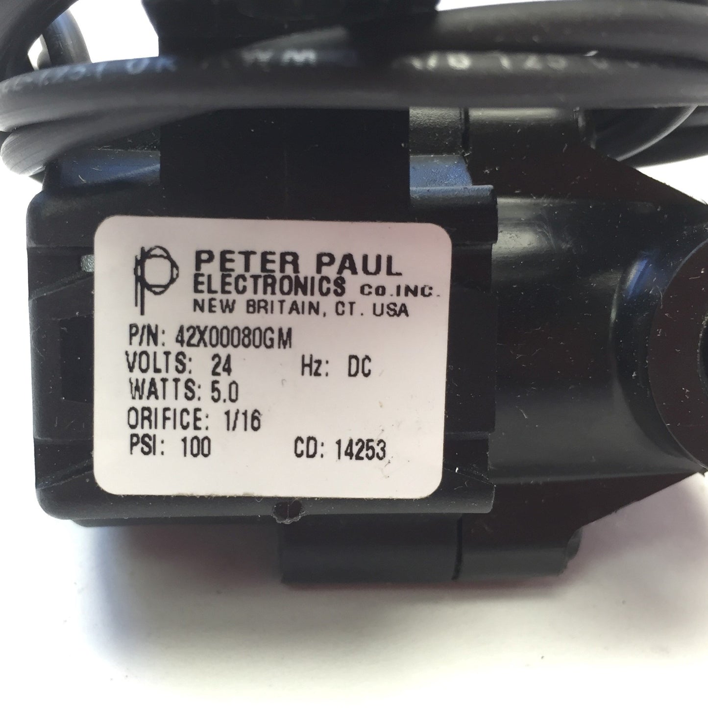 New – Open box Peter Paul 42X00080GM Solenoid Valve 24VDC 5W, Orifice 1/16", PSI 100, 1/8" Port