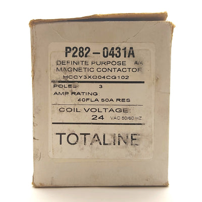 New – Open box TOTALINE P282-0431A HVAC Contactor, 3-Pole, 600VAC 50A, 24VAC 50/60Hz Coil