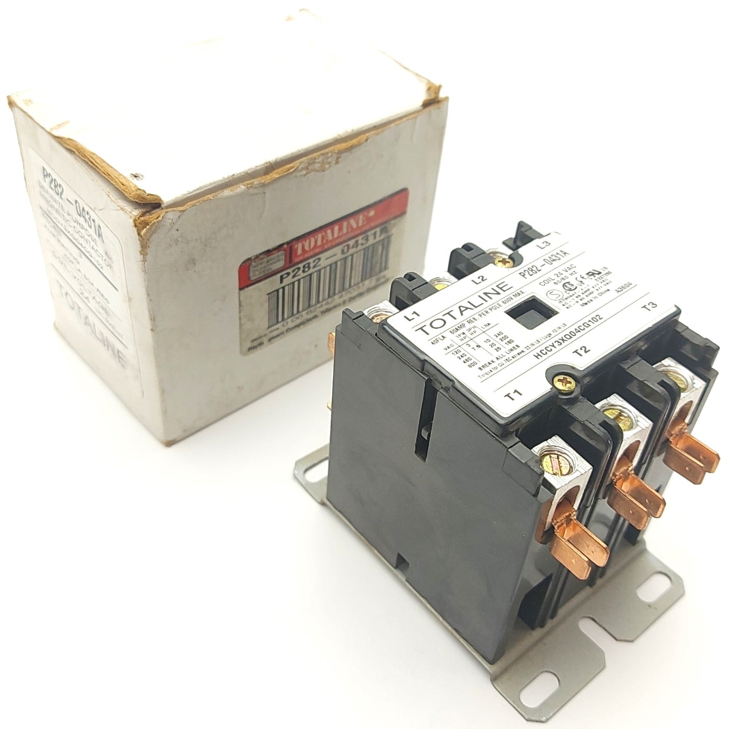 New – Open box TOTALINE P282-0431A HVAC Contactor, 3-Pole, 600VAC 50A, 24VAC 50/60Hz Coil