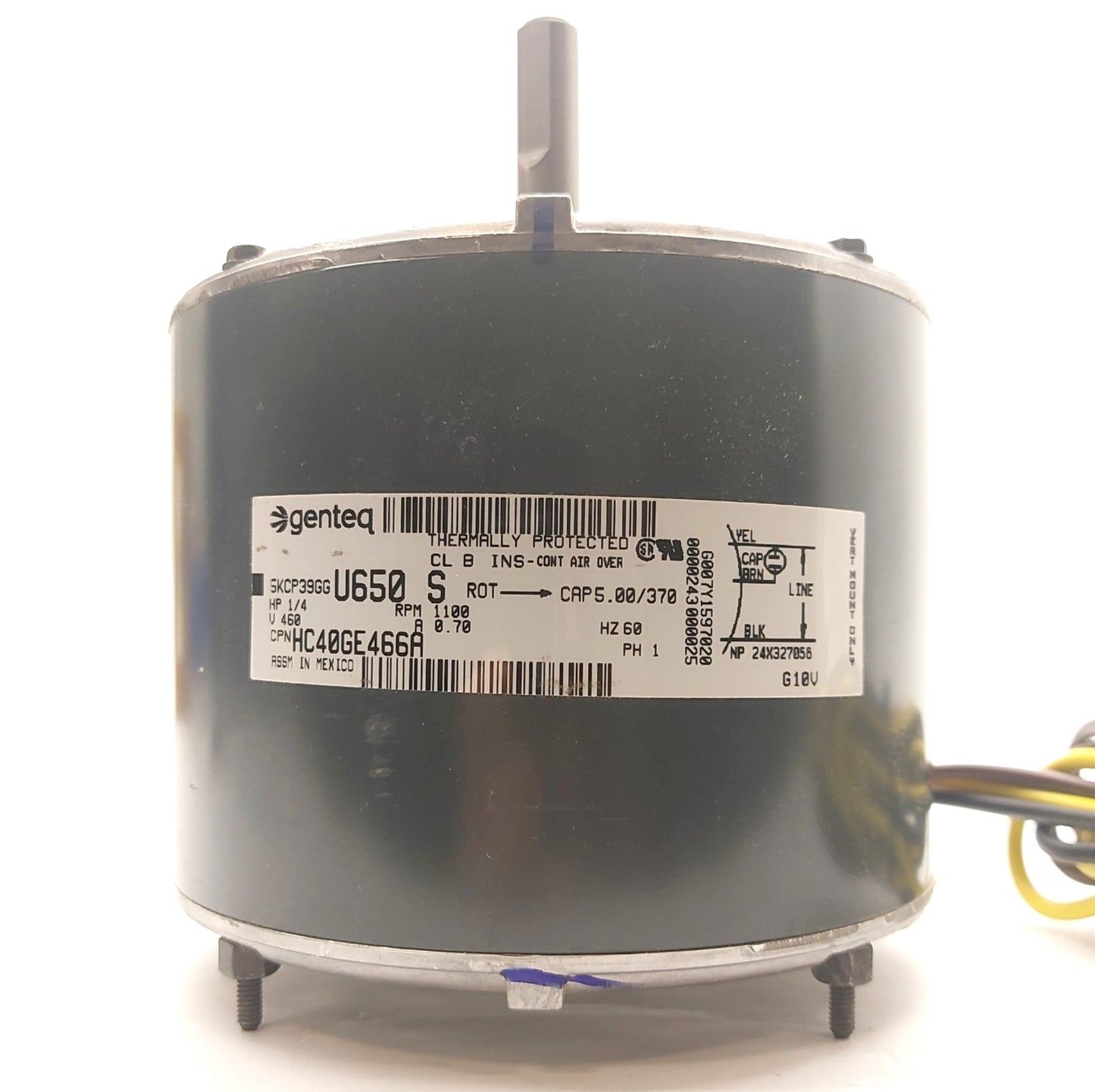 New – Open box Carrier HC40GE466 Condenser Fan Motor, 1/4HP, 1100RPM, 1/2"Shaft, 1-Phase 460VAC
