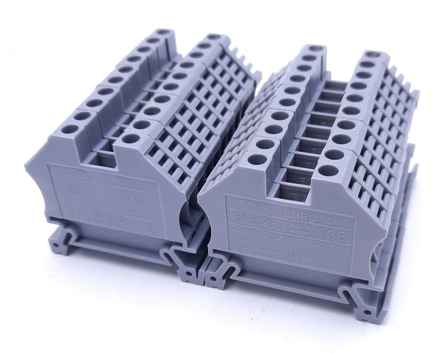 Used Lot of 20 Morsettitalia Euro 4/35 Terminal Blocks, 800V, 30A, 4mm