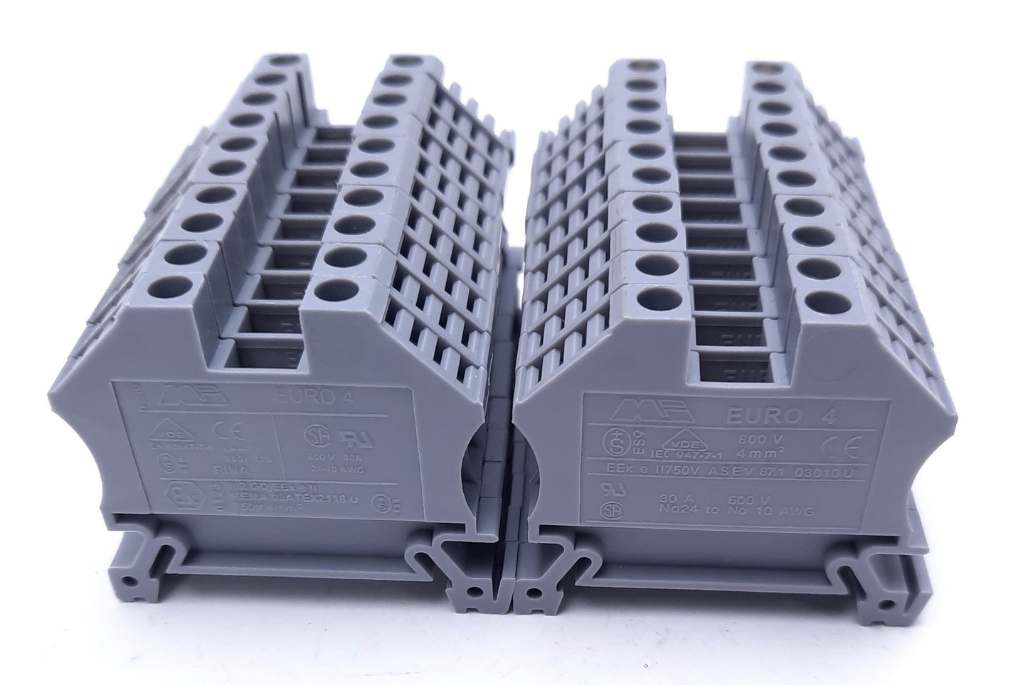 Used Lot of 20 Morsettitalia Euro 4/35 Terminal Blocks, 800V, 30A, 4mm