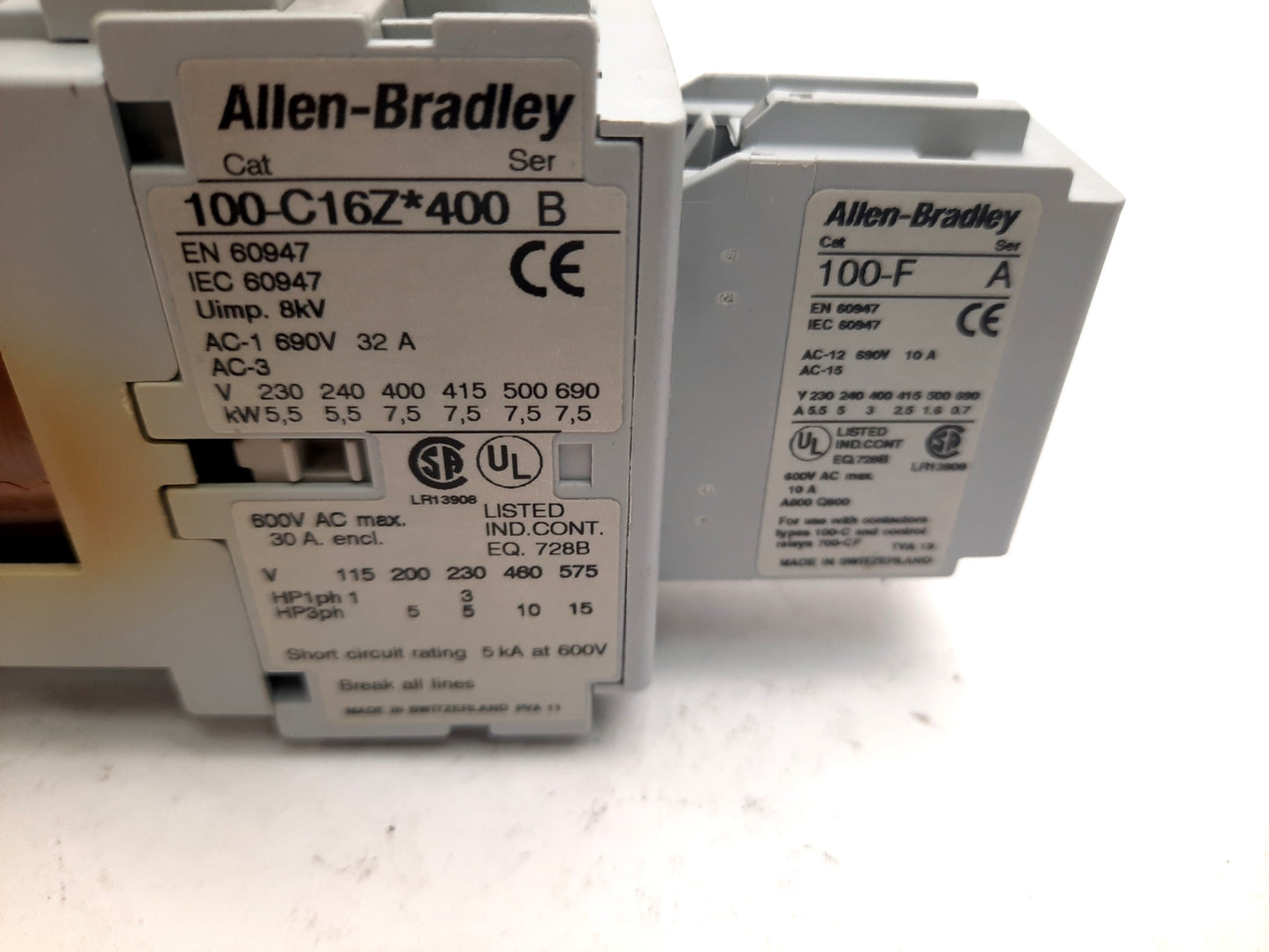 Used Allen Bradley 100-C16Z*400 Contactor, 4-Pole, 24VDC Coil, 100-F 1NO-1NC Aux