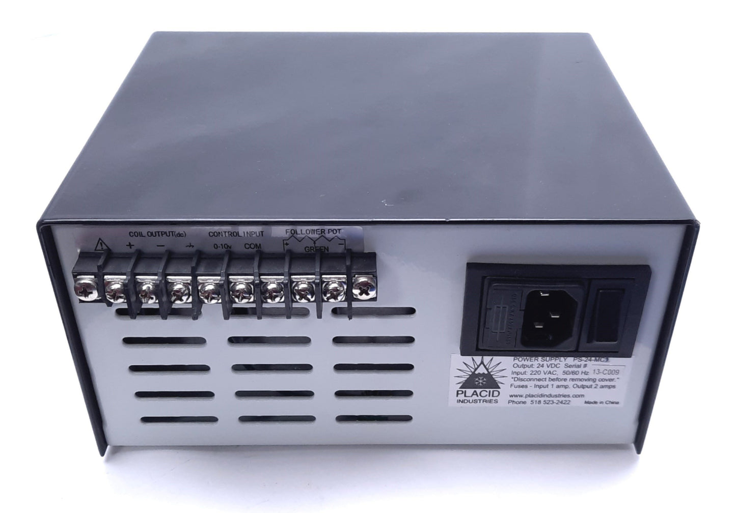 Used Placid Industries PS-24-MC2 Enclosed Power Supply, 220 VAC Input, 24 VDC Output