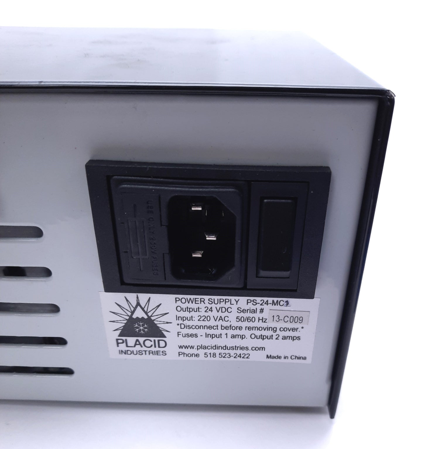 Used Placid Industries PS-24-MC2 Enclosed Power Supply, 220 VAC Input, 24 VDC Output