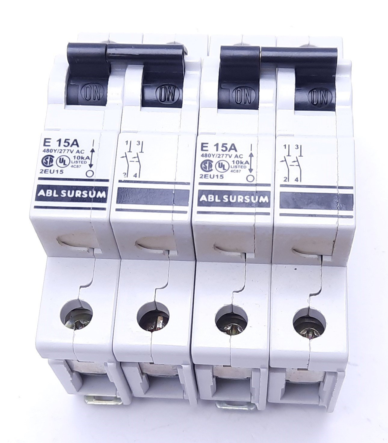 Used Lot of 2 ABL Sursum E 15A Circuit Breakers: Model 2EU15, 277 VAC, 2 Pole