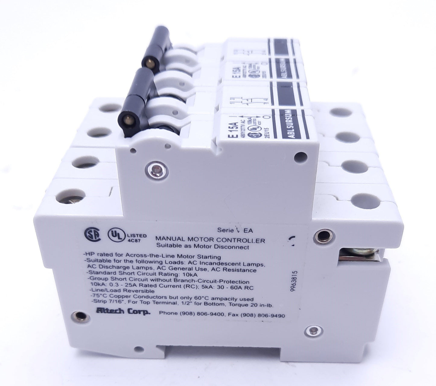 Used Lot of 2 ABL Sursum E 15A Circuit Breakers: Model 2EU15, 277 VAC, 2 Pole