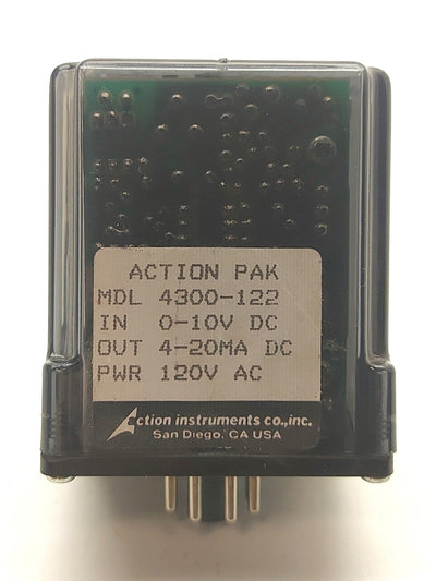 Used Action Pak 4300-122 DC Signal Converter, 0-10V to 4-20mA, 8-Pin Socket, 120VAC