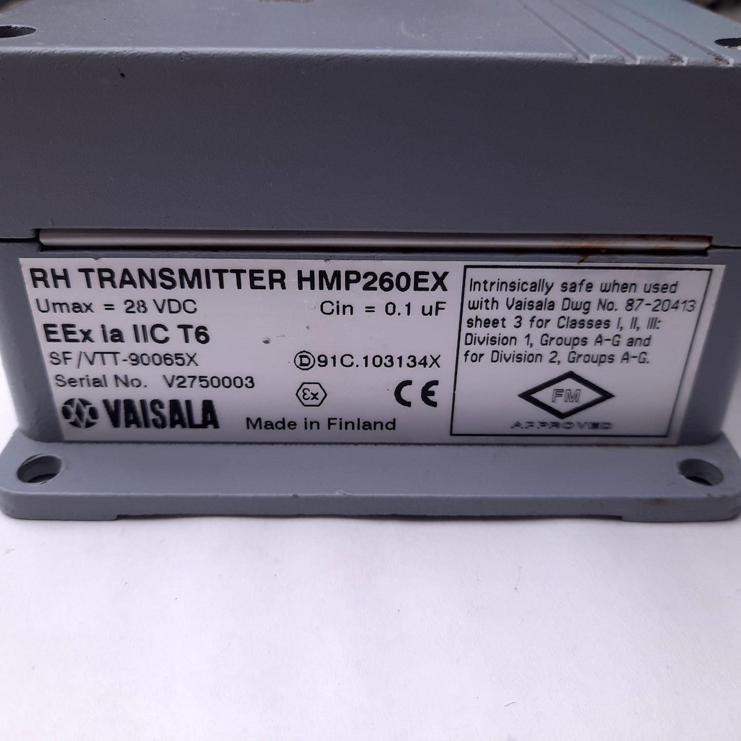 Used Vaisala HMP260EX RH Transmitter, Explosion Proof, 24VDC Input, 4-20mA Output