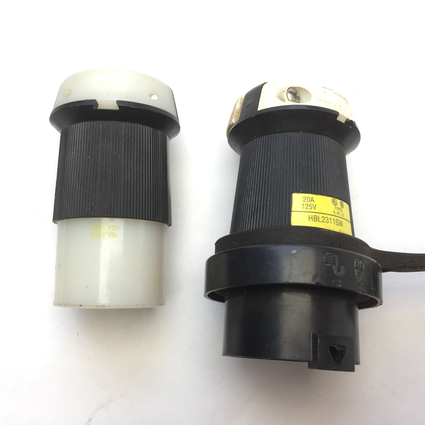 Used Hubbell HBL2311 & HBL2313 Twist-Lock Set, 2-Pole 3W 20A 125V NEMA L5-20P L5-20R