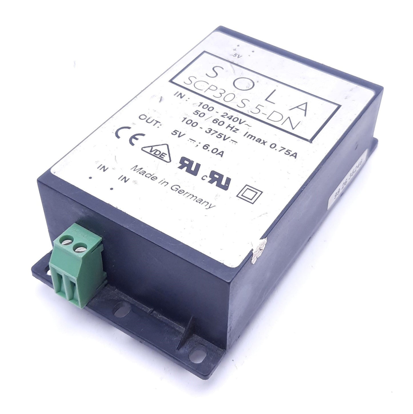 Used Sola SCP30 S 5-DN Power Supply, 100-240VAC In, 5VDC 6A Out, DIN Rail