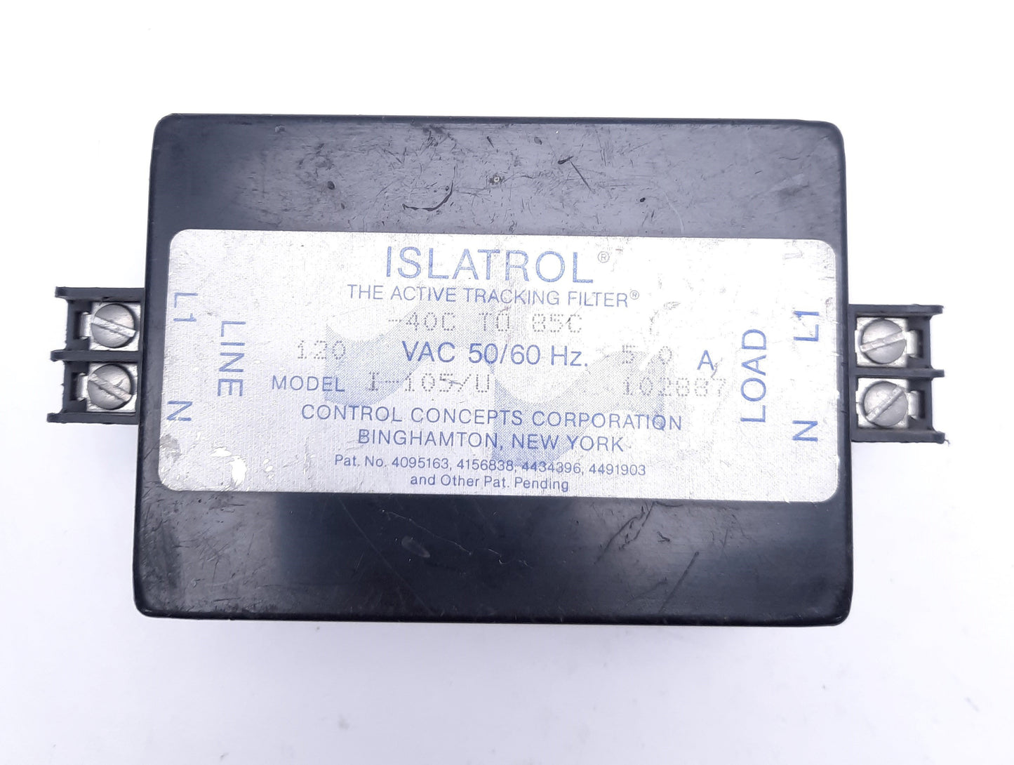 Used Islatrol I-105/U Active Tracking Filter, 120 VAC, 5A, -40 To 85 Degrees Celsius