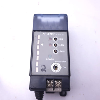 Used Keyence LX2-70 Laser Sensor Amplifier, NPN, 12-24VDC, Response: 0.5ms *No Key*