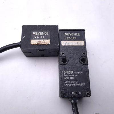 Used Keyence LX2-12T & LX2-12R Laser Thrubeam Photoelectric Sensor, 0-300mm Range