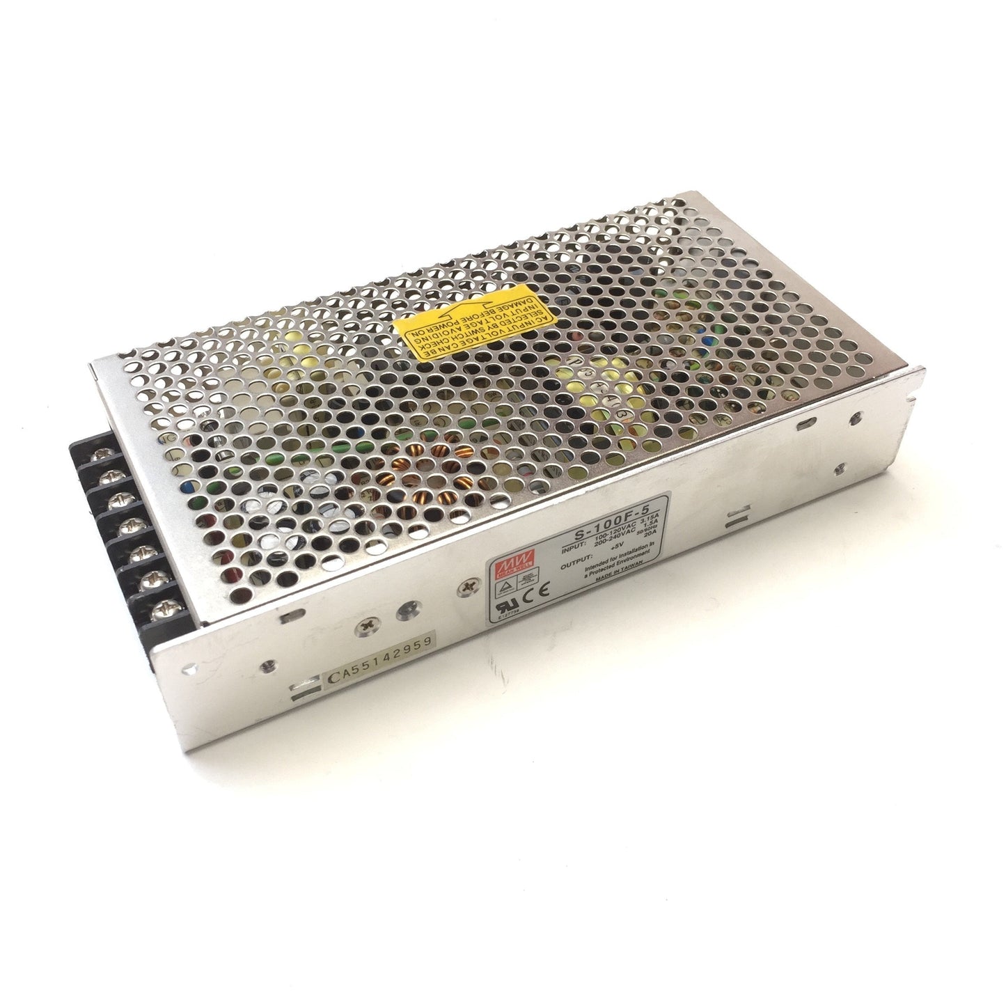 Used Mean Well S-100F-5 Enclosed Power Supply, In: 100-120/200-240VAC Out: 5VDC 20A