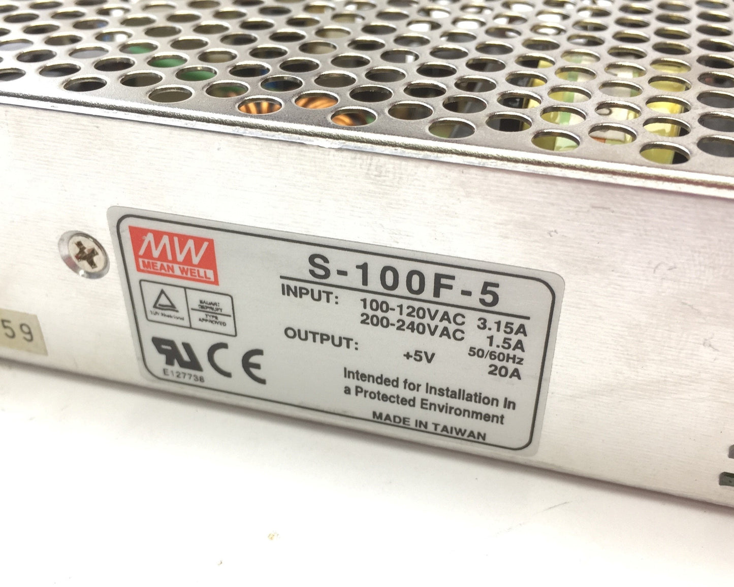 Used Mean Well S-100F-5 Enclosed Power Supply, In: 100-120/200-240VAC Out: 5VDC 20A