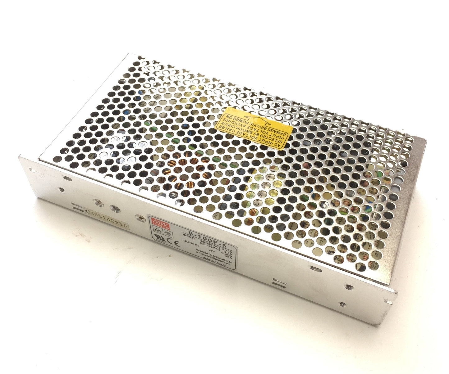 Used Mean Well S-100F-5 Enclosed Power Supply, In: 100-120/200-240VAC Out: 5VDC 20A