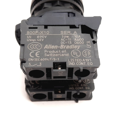 Used Allen Bradley 800FP-R611 Reset Pushbutton, Blue, R, 2-NO Contacts, 600VAC 10A