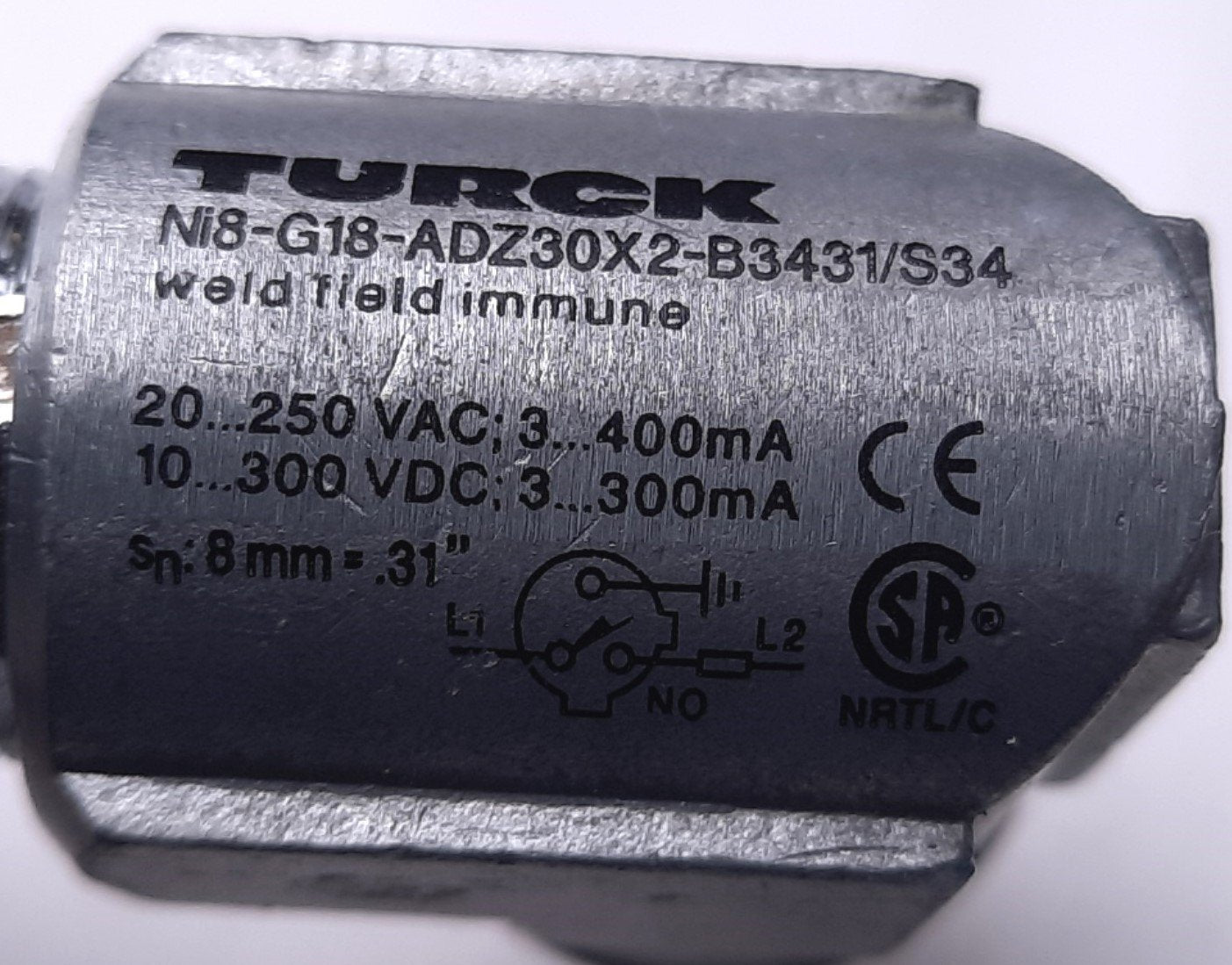 Used Turck Ni8-G18-ADZ30X2-B3431/S34 Inductive Proximity Sensor 20-250VAC 10-300VDC