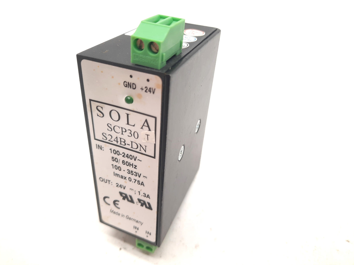 Used Sola SCP30 S24B-DN Power Supply Input: 100-240VAC 0.75A, Out: 24VDC 1.3A