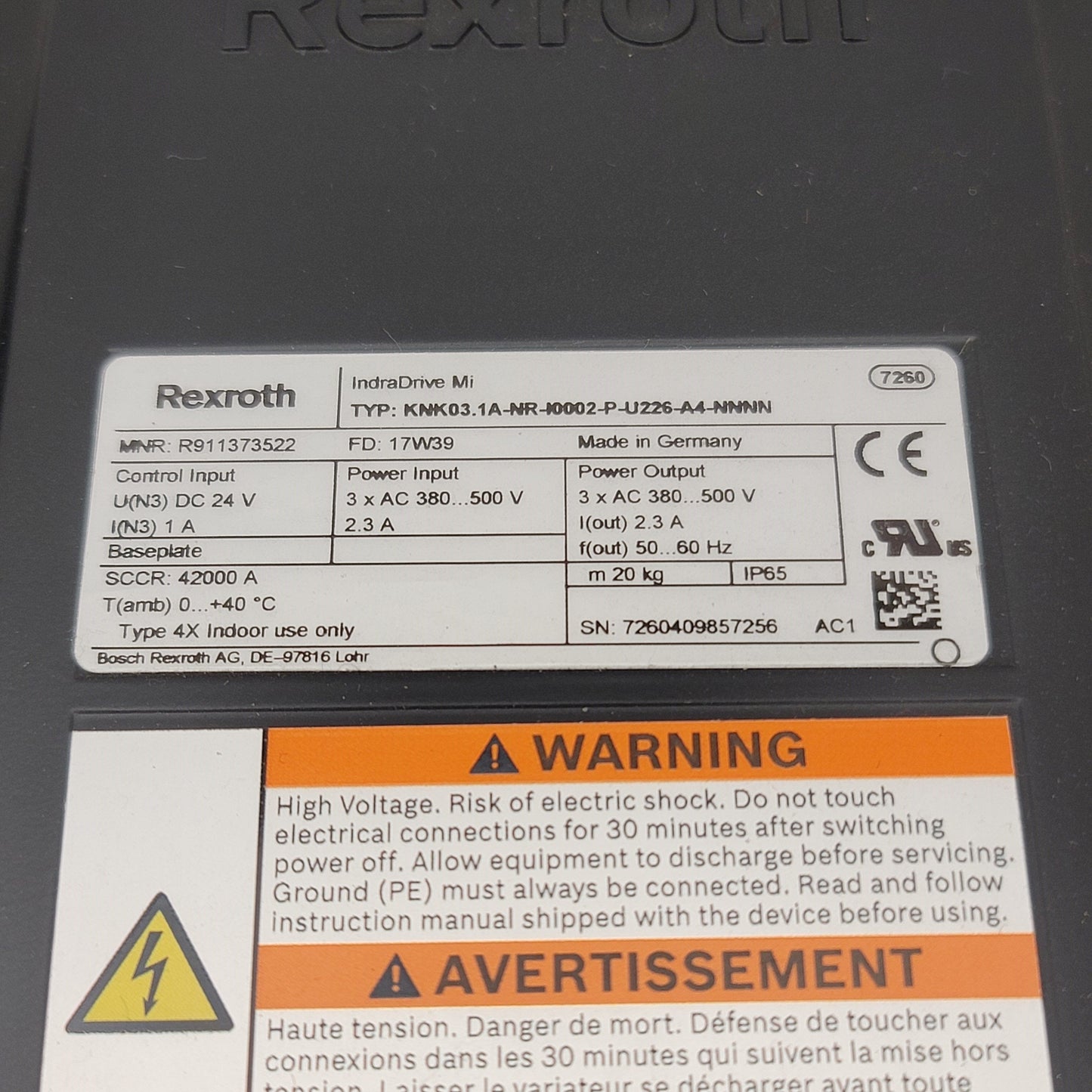 Used Bosch Rexroth KNK03.1A-NR-I0002-P-U226-A4-NNNN Decentralized Mains Module, 2.3A