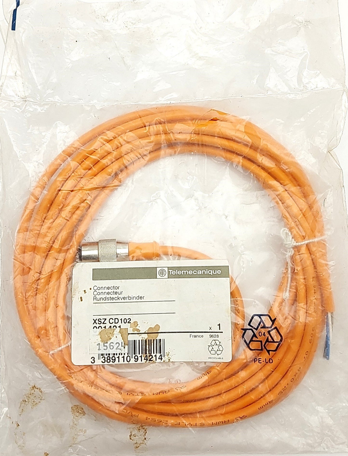 Used Telemecanique XSZ CD102 091421 Cable, M12 4-Pin Female to 4x Flying Leads, 5m