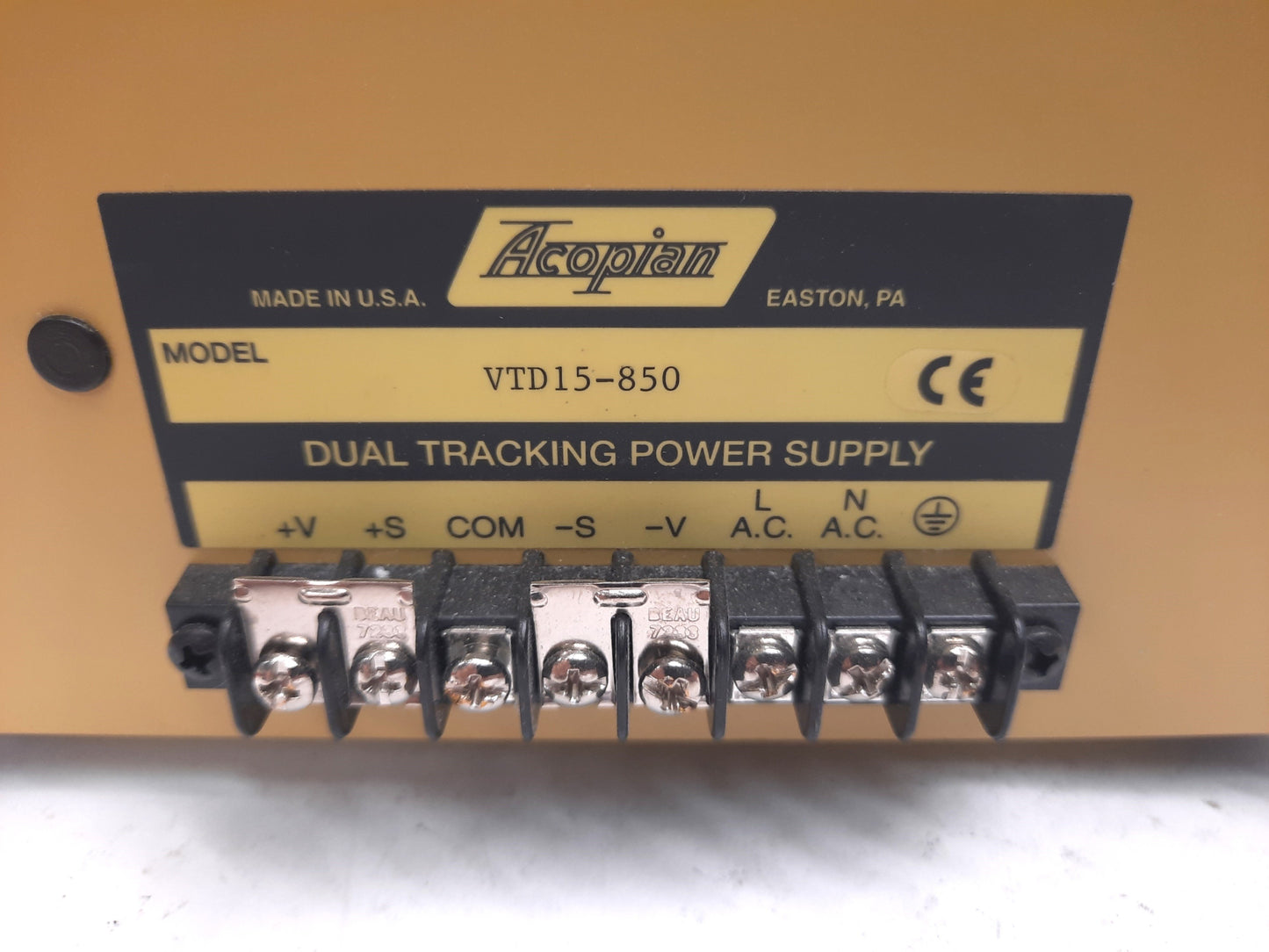 Used Acopian VTD15-850 Dual Tracking Power Supply In: 105-125VAC Out: ±5V ±12V & ±15V