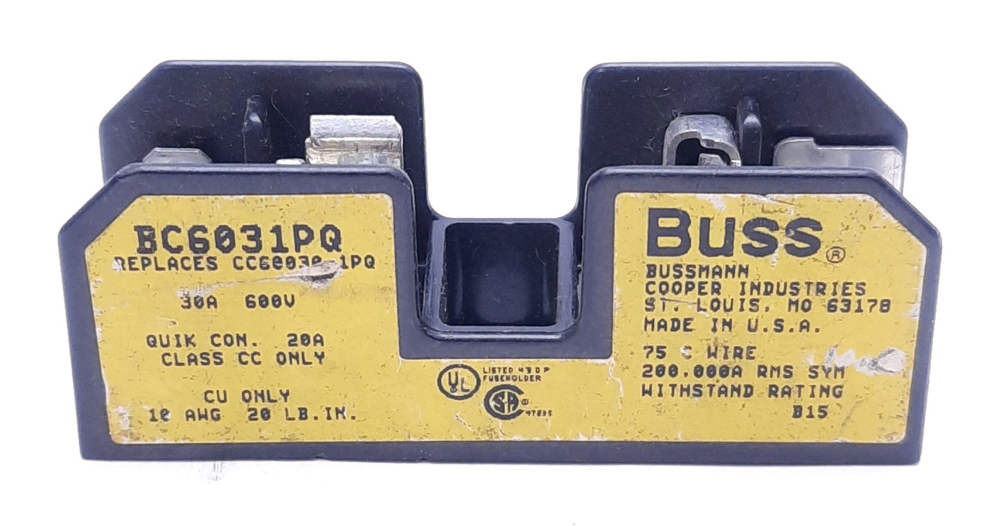 Used Lot of 3 Bussmann BC6031PQ Fuse Holders 30A 600V, Quik Connect 20A, Class CC