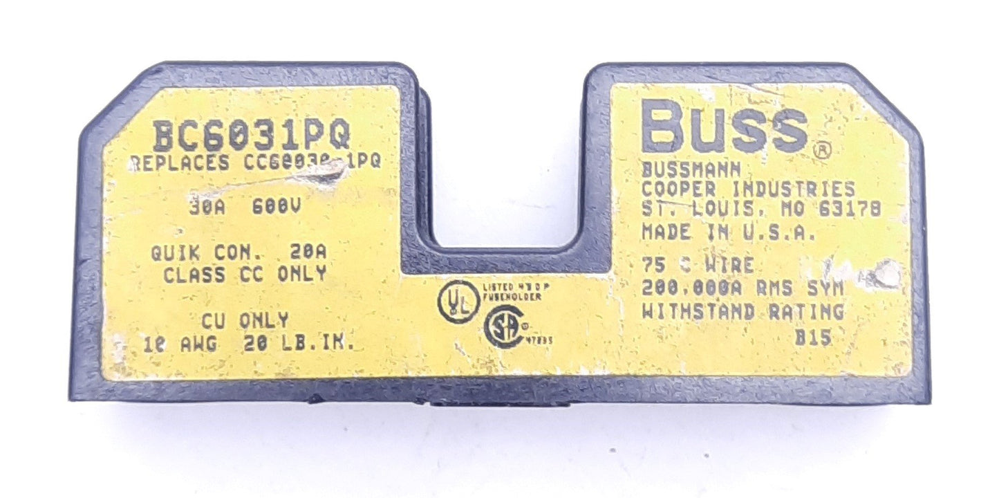 Used Lot of 3 Bussmann BC6031PQ Fuse Holders 30A 600V, Quik Connect 20A, Class CC