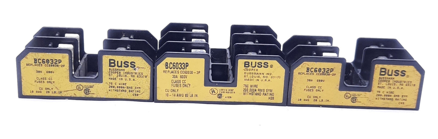 Used Lot of 3 Bussmann Fuse Holders: x2 BC6032P, x1 BC6033P, Class CC, 30A 600V
