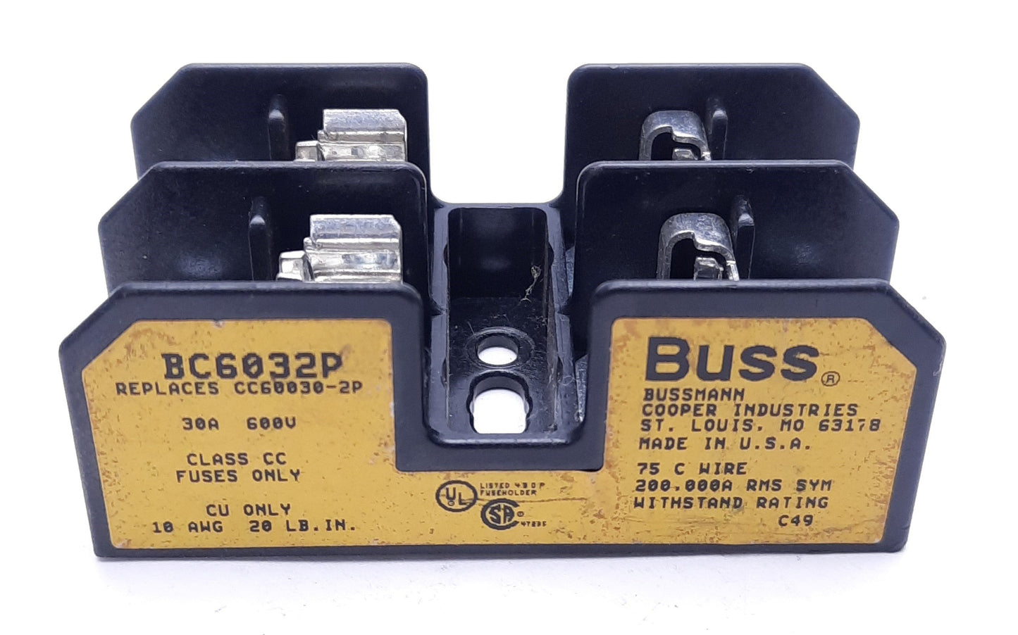 Used Lot of 3 Bussmann Fuse Holders: x2 BC6032P, x1 BC6033P, Class CC, 30A 600V