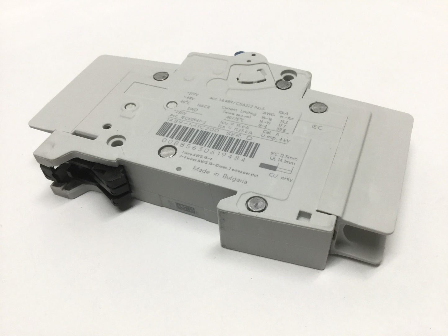 Used Allen Bradley 1489-M1C200 Miniature Circuit Breaker 1-Pole, 20A, 277VAC, C-Curve