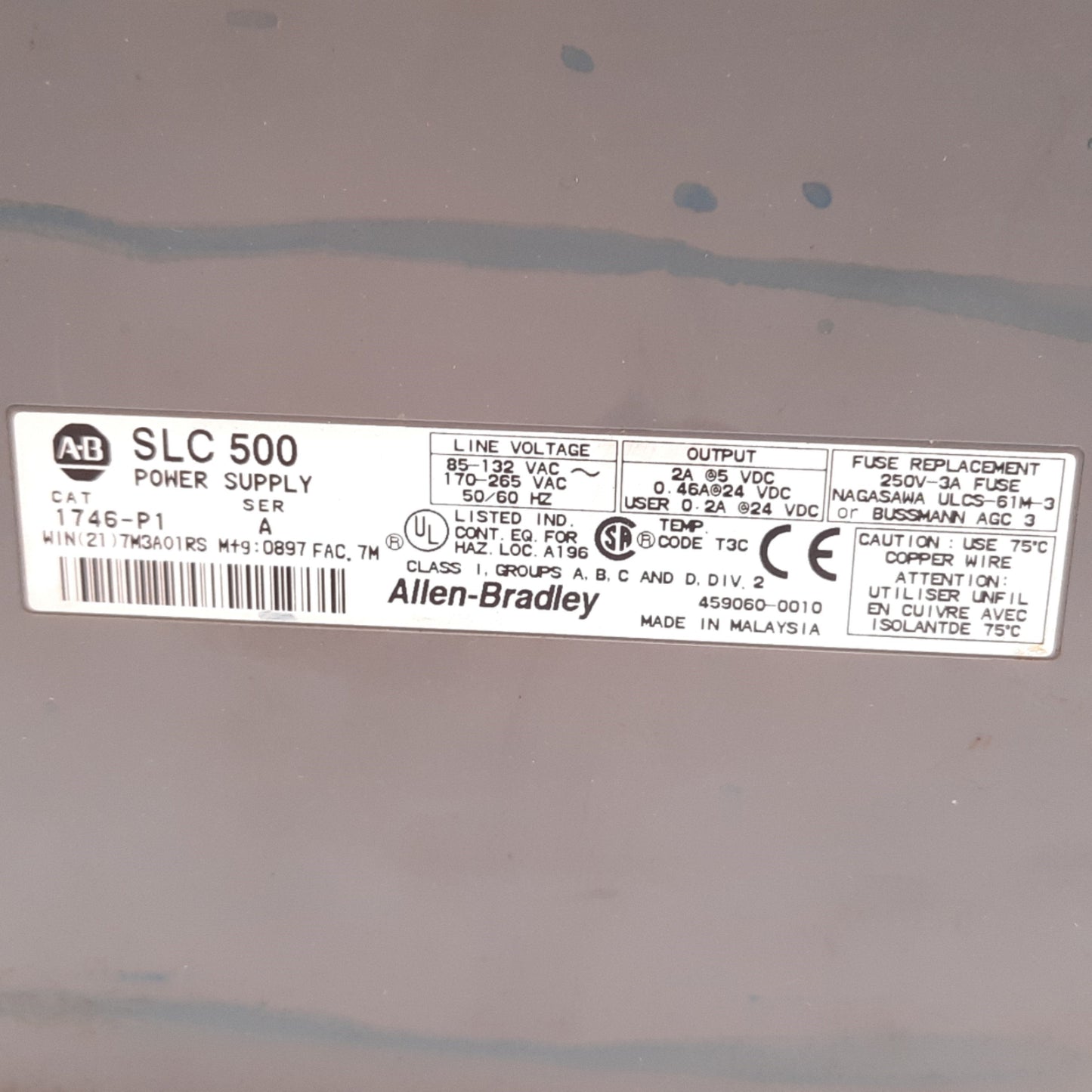 Used Allen Bradley 1746-A7 7-Slot Rack With 1746-P1 Power Supply
