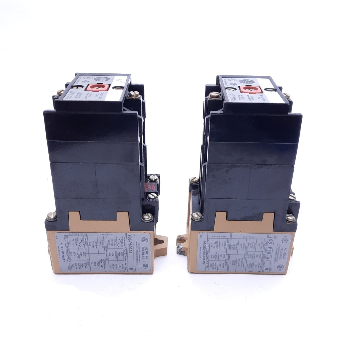 Used Lot of 2 Allen-Bradley 700-P800A1 Series B AC Relays, 110-120V Coil Voltage