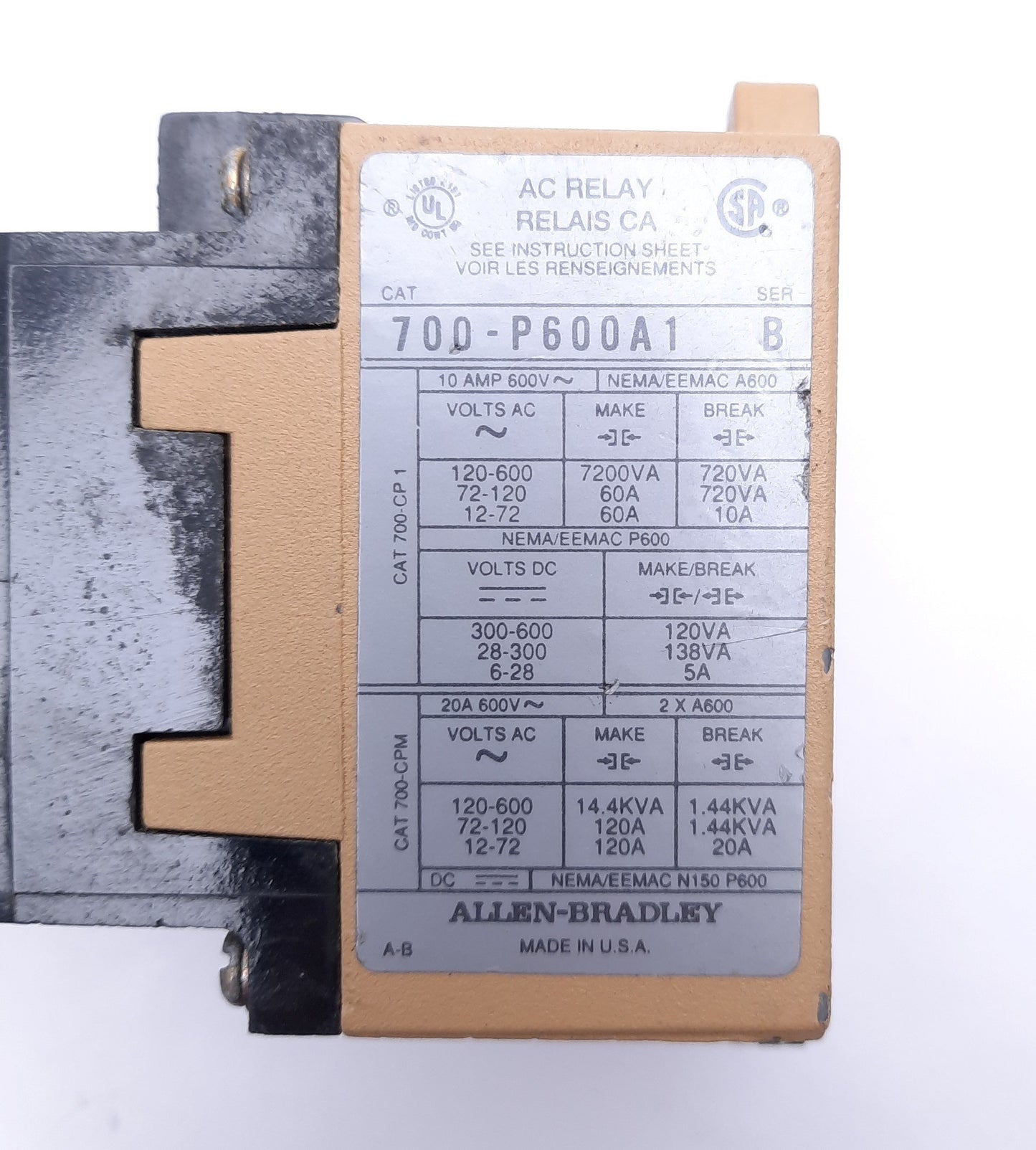 Used Lot of 2 Allen-Bradley 700-P800A1 Series B AC Relays, 110-120V Coil Voltage