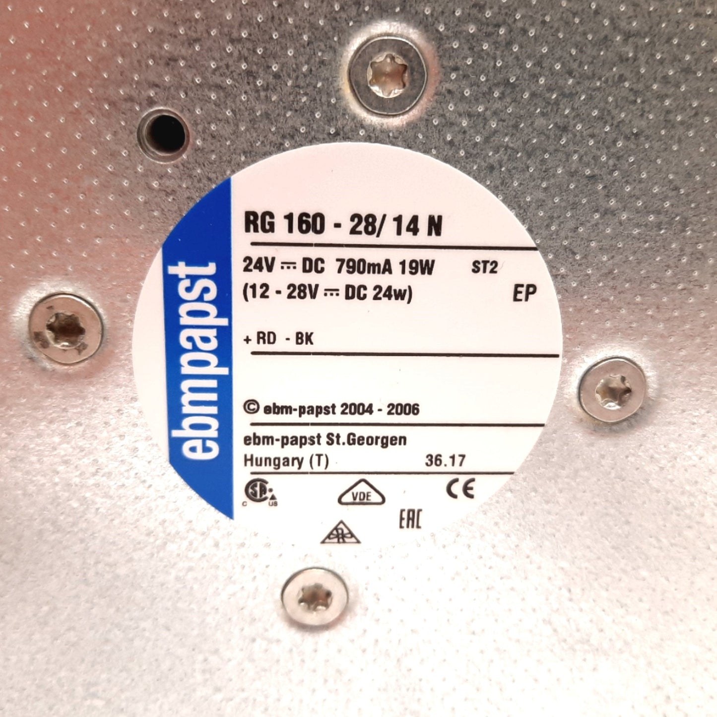 Used Ebmpapst RG 160-28/14 N Centrifugal Compact Radial Blower Fan 24VDC, 220 x 220mm