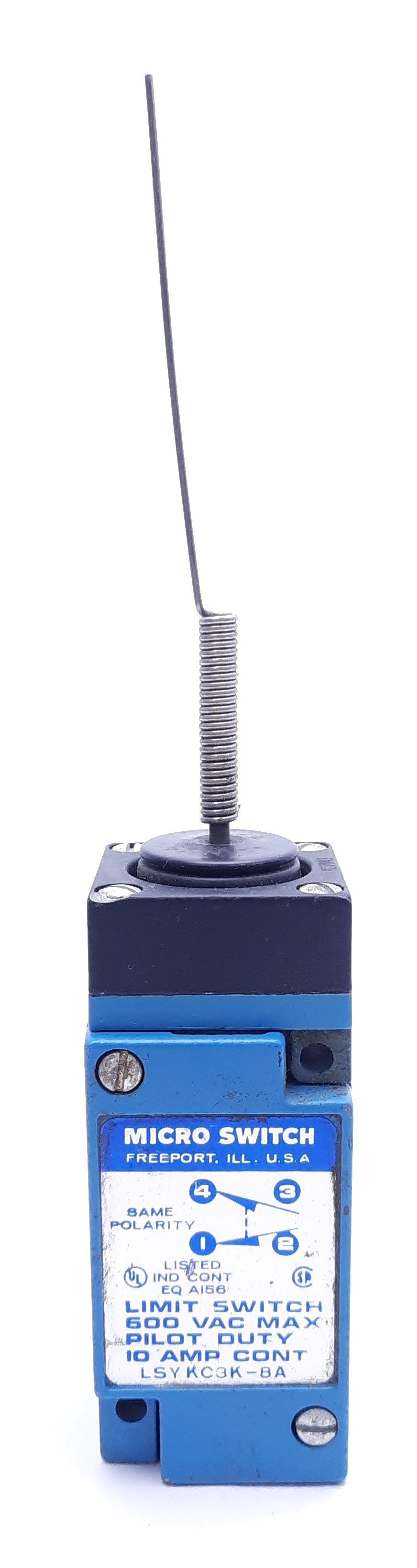 Used Micro Switch LSYKC3K-8A Wobble Stick Heavy Duty Limit Switch, 600 VAC 1NC/1NO