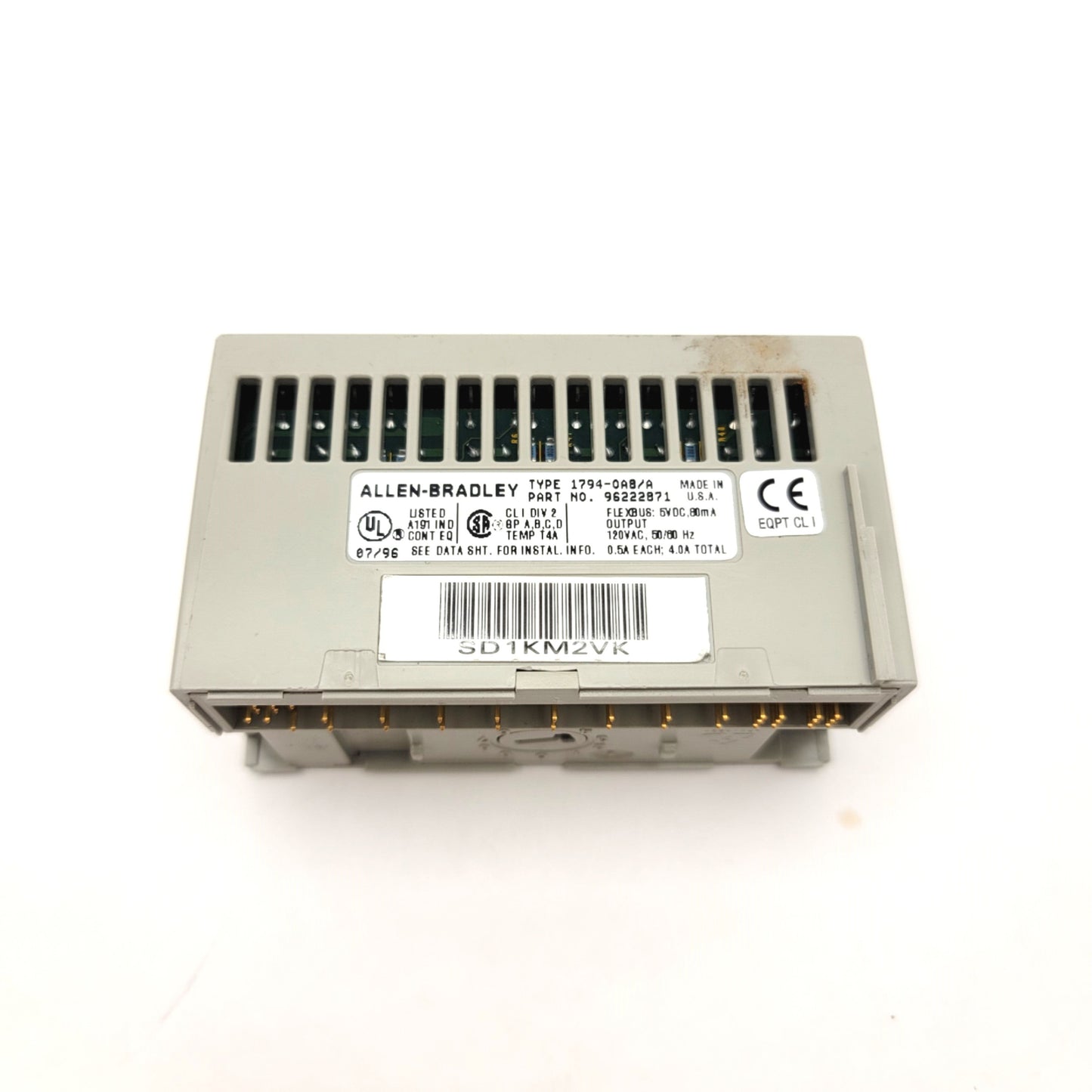 Used Allen Bradley 1794-OA8/A Flex I/O Module, 120VAC 50/60Hz, 8-Point, 4A, With Base