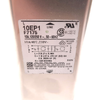 Used Corcom 10EP1 F7175 EMI Power Line Filter, 10A 120/250VAC 50-60Hz, 47-016140-01