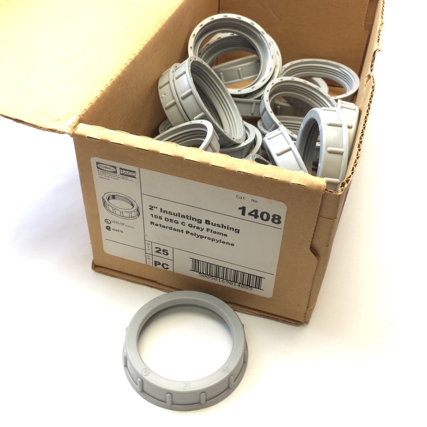New – Open box Lot of 24 Hubbell 1408 Insulating Bushing 2" Gray Flame Retardant Polypropylene