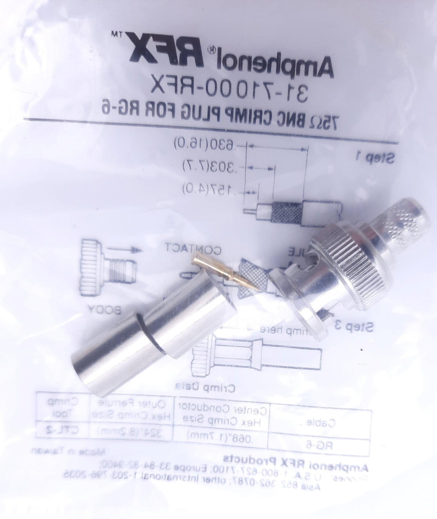 Used Lot of 3 Amphenol RFX 31-71000-RFX 75 Ohm BNC Crimp RG-6 Plugs, New (Sealed)