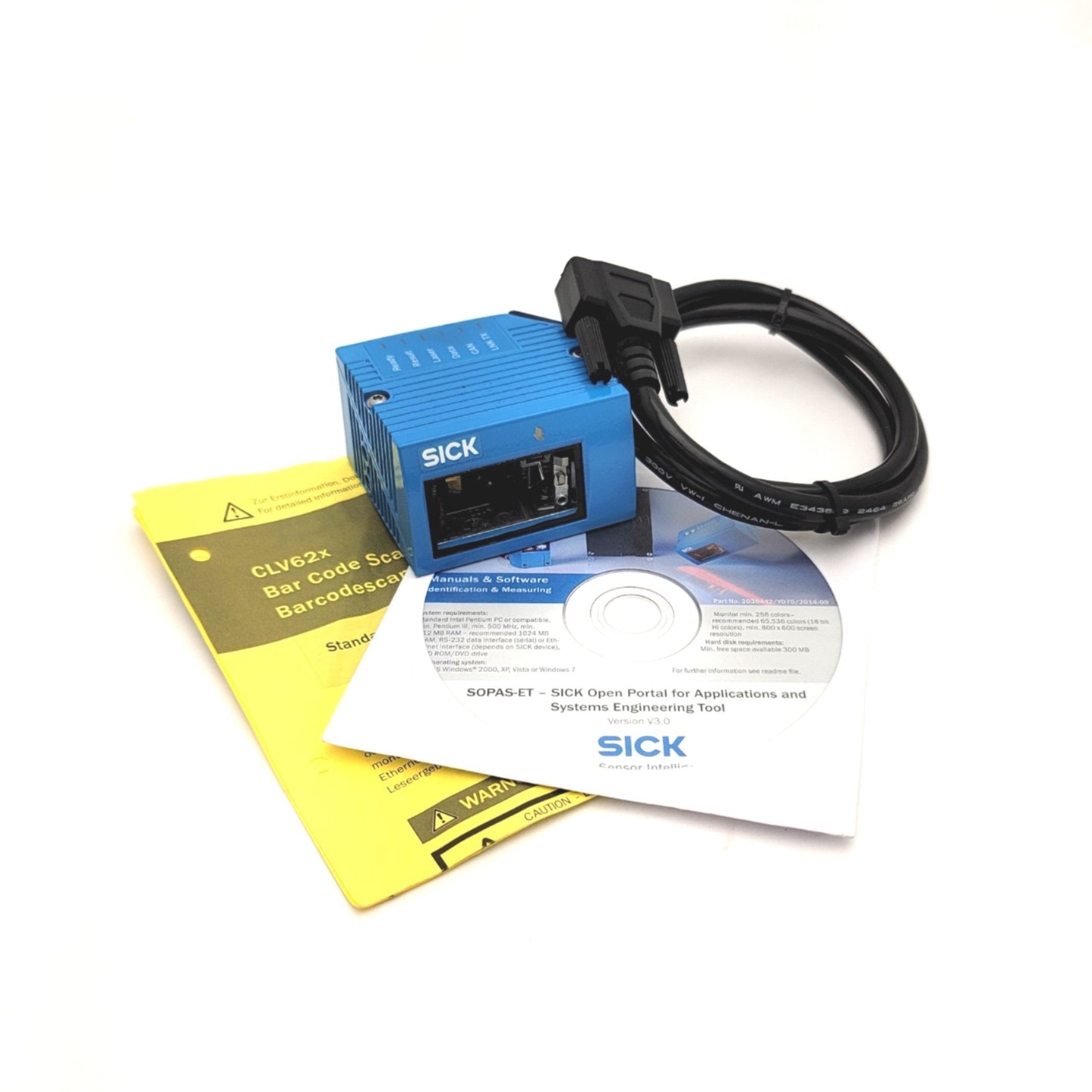 Used Sick CLV622-0000 Fixed Mount Bar Code Scanner 10-30VDC 15-Pin D-Sub HD 55-200mm