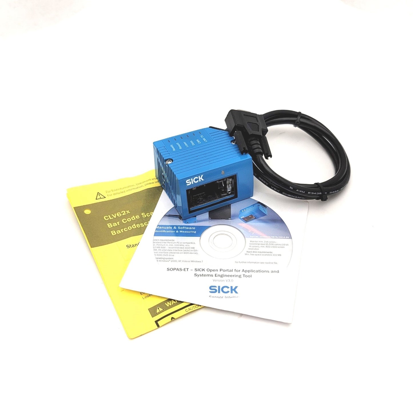 Used Sick CLV622-0000 Fixed Mount Bar Code Scanner 10-30VDC 15-Pin D-Sub HD 55-200mm