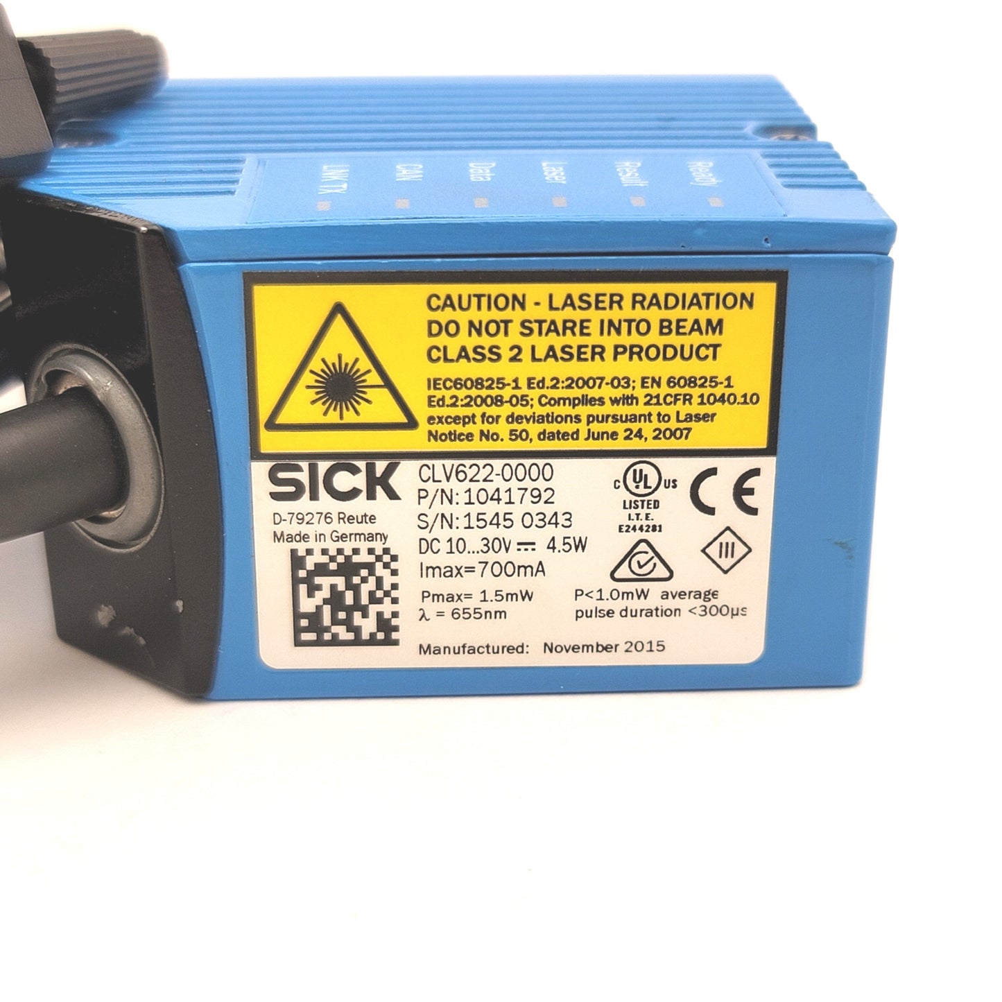 Used Sick CLV622-0000 Fixed Mount Bar Code Scanner 10-30VDC 15-Pin D-Sub HD 55-200mm