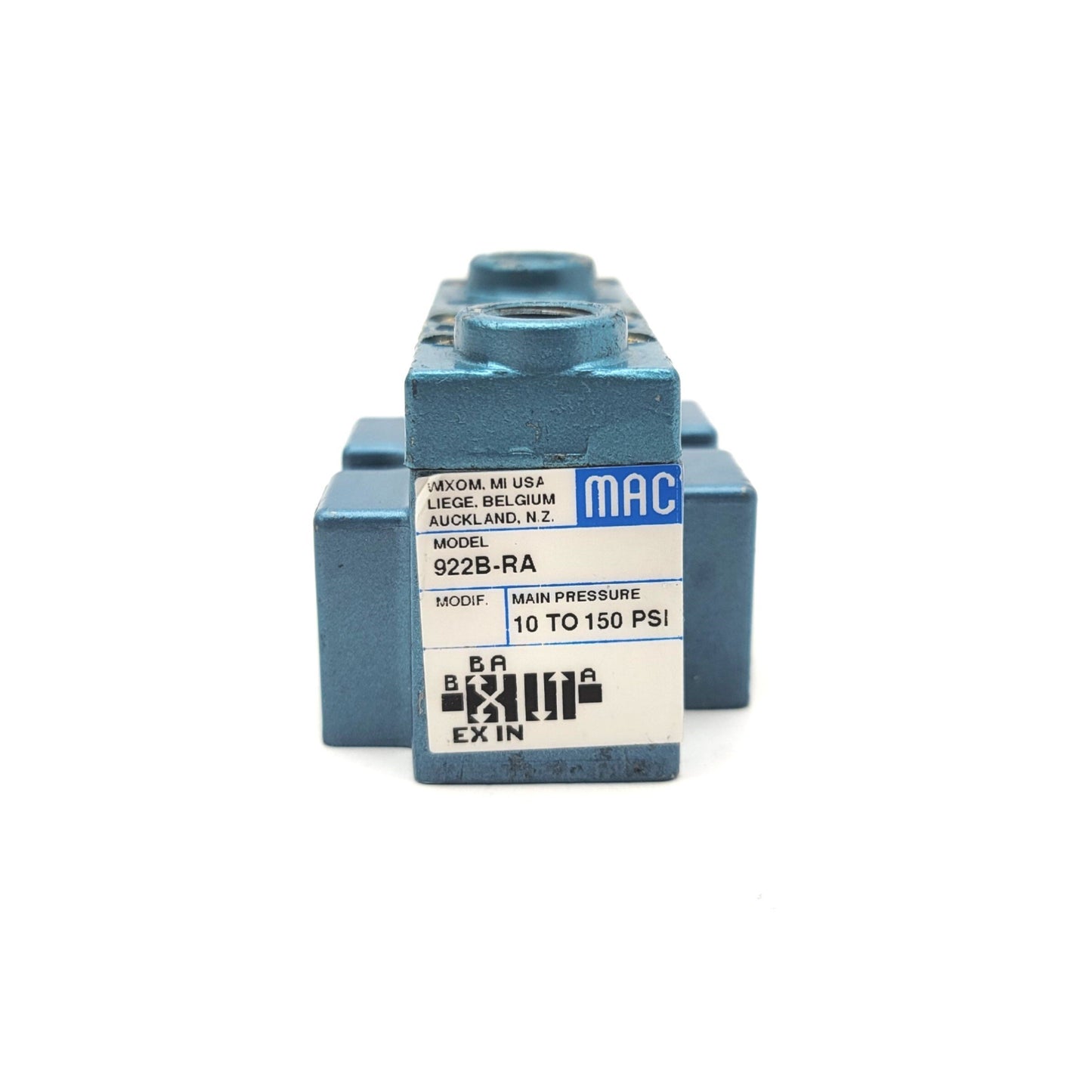 Used MAC 922B-RA Air Pilot Solenoid Valve, Vac-150psi, Double Operator, 4-Way 2-Pos