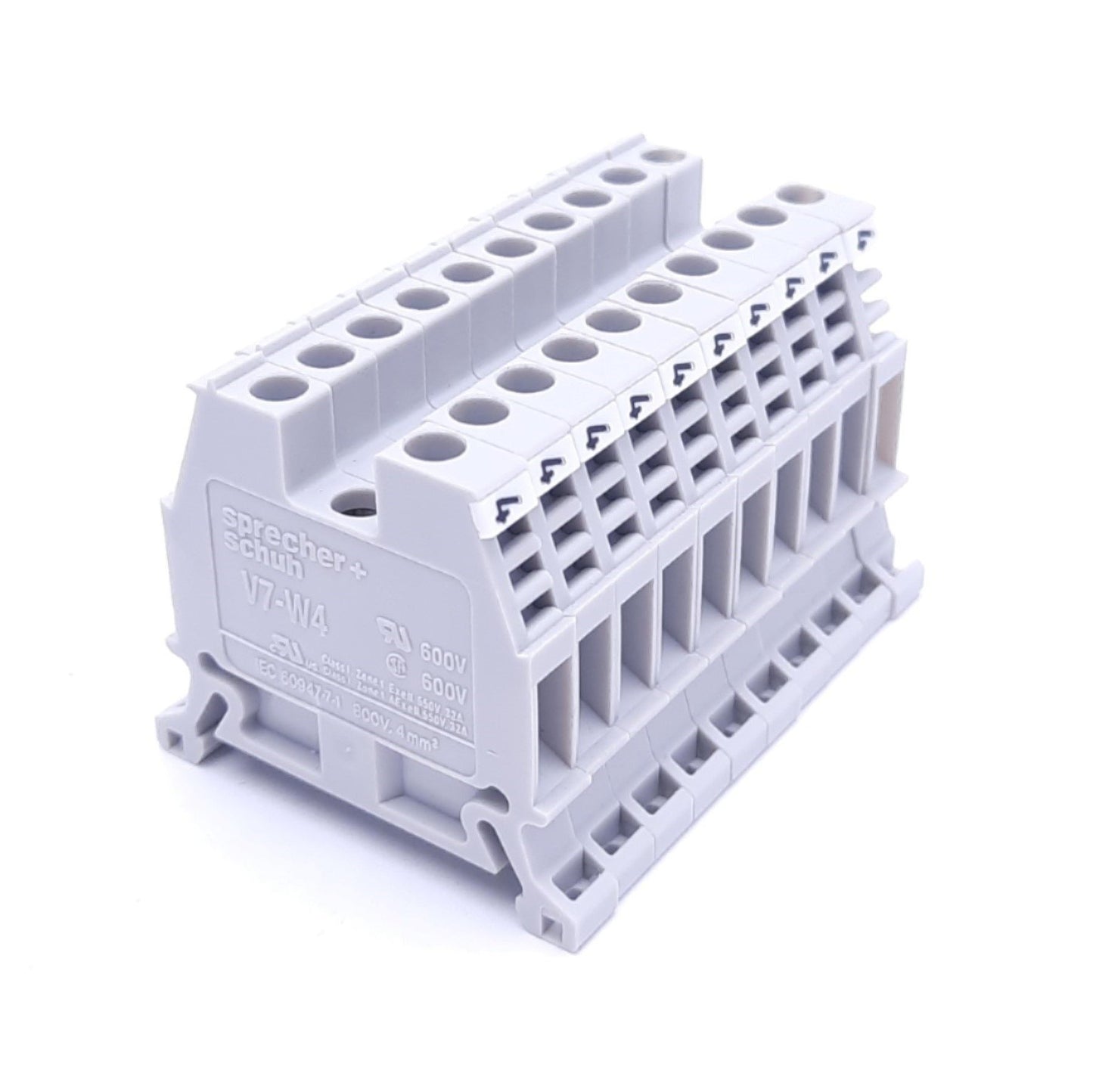 Used Lot of 10 Sprecher & Schuh V7-W4 Terminal Blocks, Gray, 600V, 30A, DIN Rail