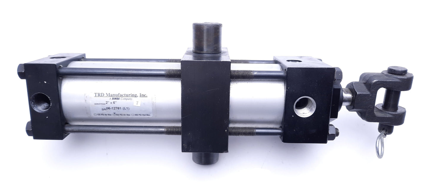 Used TRD (Bimba) 06-12761 Pneumatic Cylinder, 2" x 6" Bore/Stroke, 250 PSI, 3/8" NPT